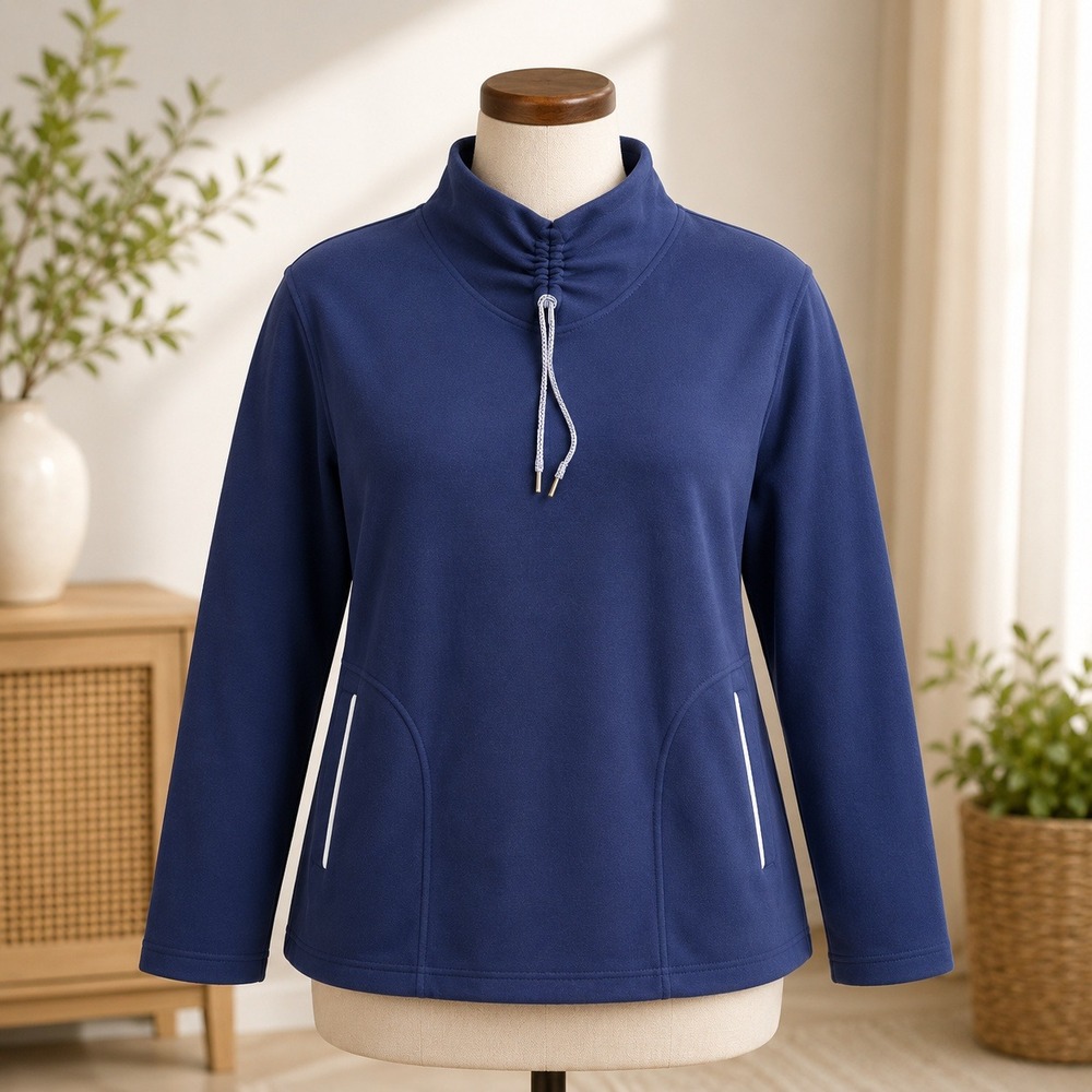 Belle‎ by Kim Gravel Womens 1X Navy Blue Mock Neck Ruched Pullover Sweatshirt